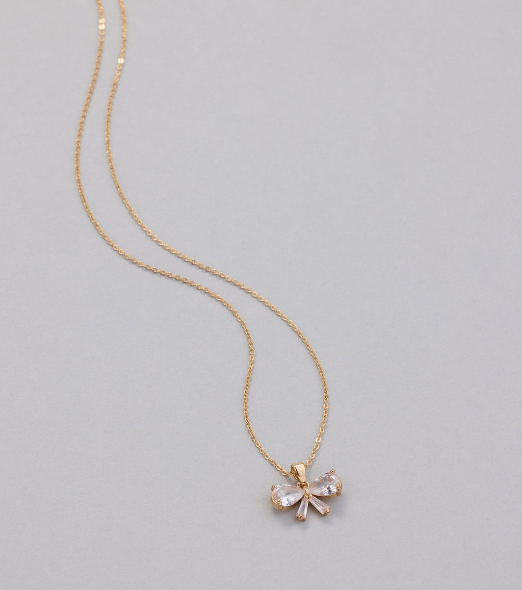 Dainty Glam Cubic Zirconia Bow Charm Necklace