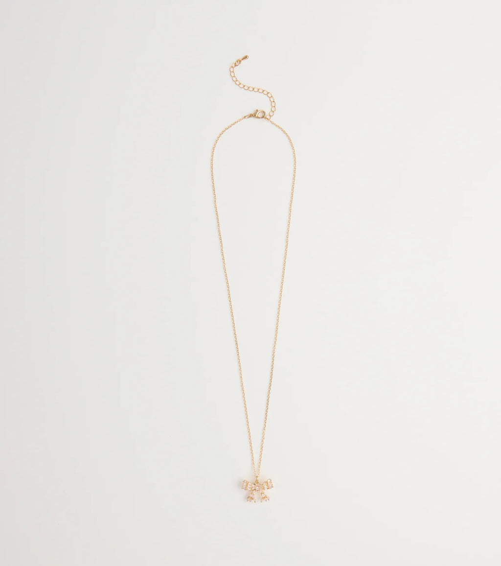 Cutest Glam Cubic Zirconia Bow Necklace
