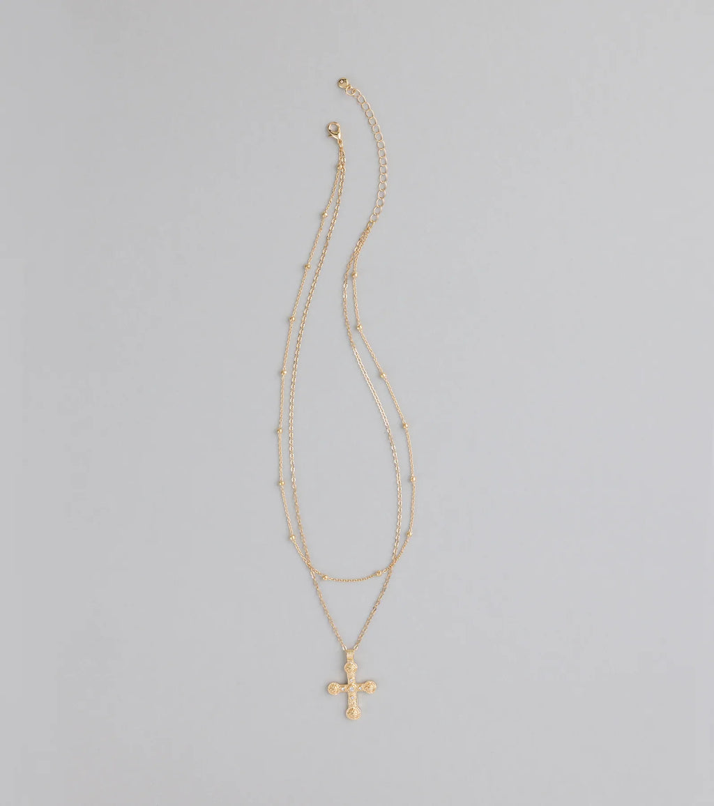 Divinely Draped Dainty Layered Cross Necklace