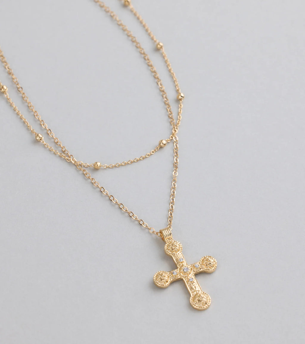 Divinely Draped Dainty Layered Cross Necklace