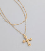 Divinely Draped Dainty Layered Cross Necklace
