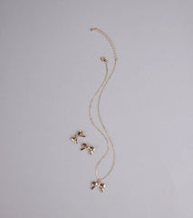 So Charming Bow Necklace And Stud Earrings Set