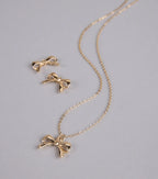 So Charming Bow Necklace And Stud Earrings Set