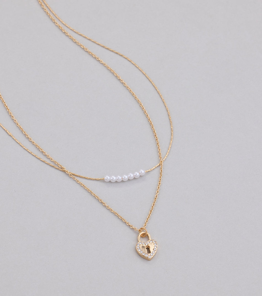 Dainty Heart Lock Charm Layered Necklace