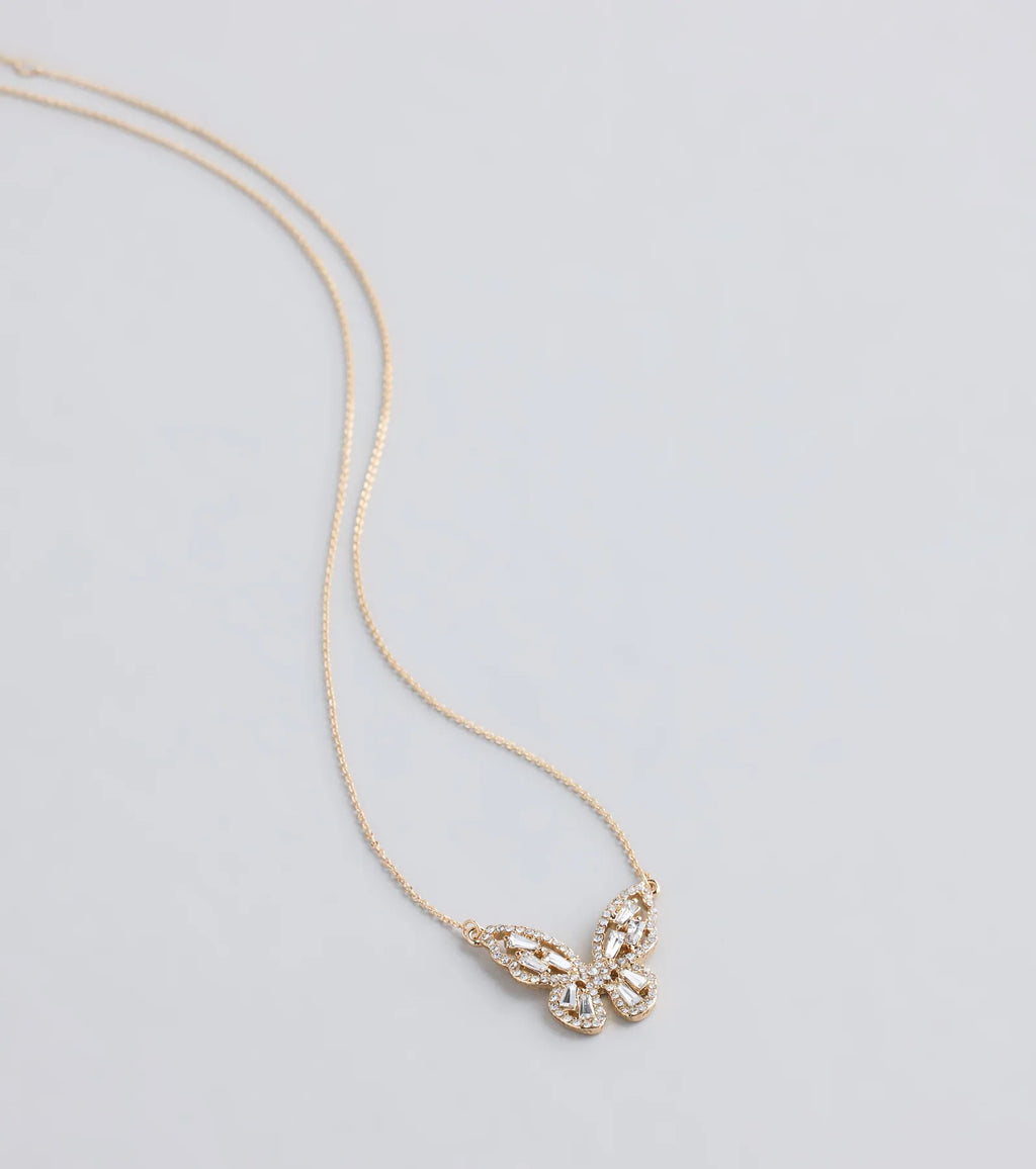 Dainty Beauty Rhinestone Butterfly Necklace