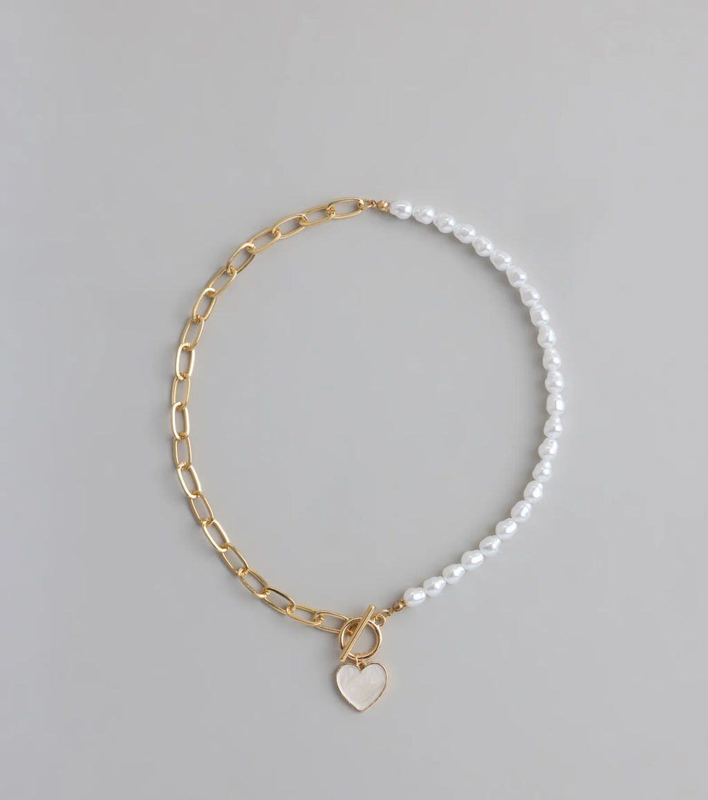 Trendy Charm Pearl Paperclip Chain Necklace