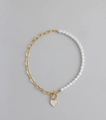 Trendy Charm Pearl Paperclip Chain Necklace