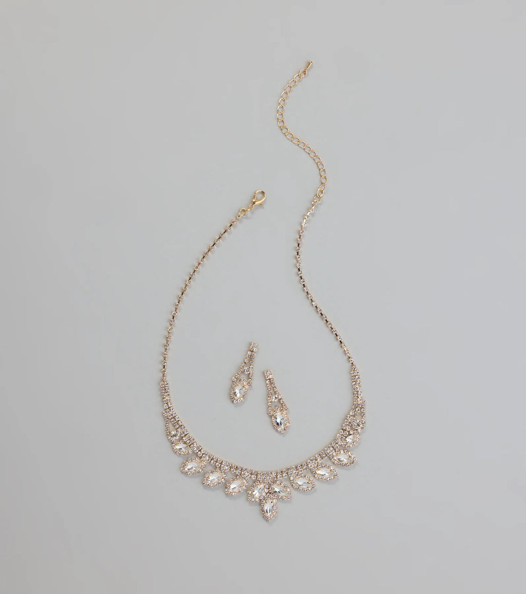 Glam Marquise Rhinestone Necklace And Earrings Set