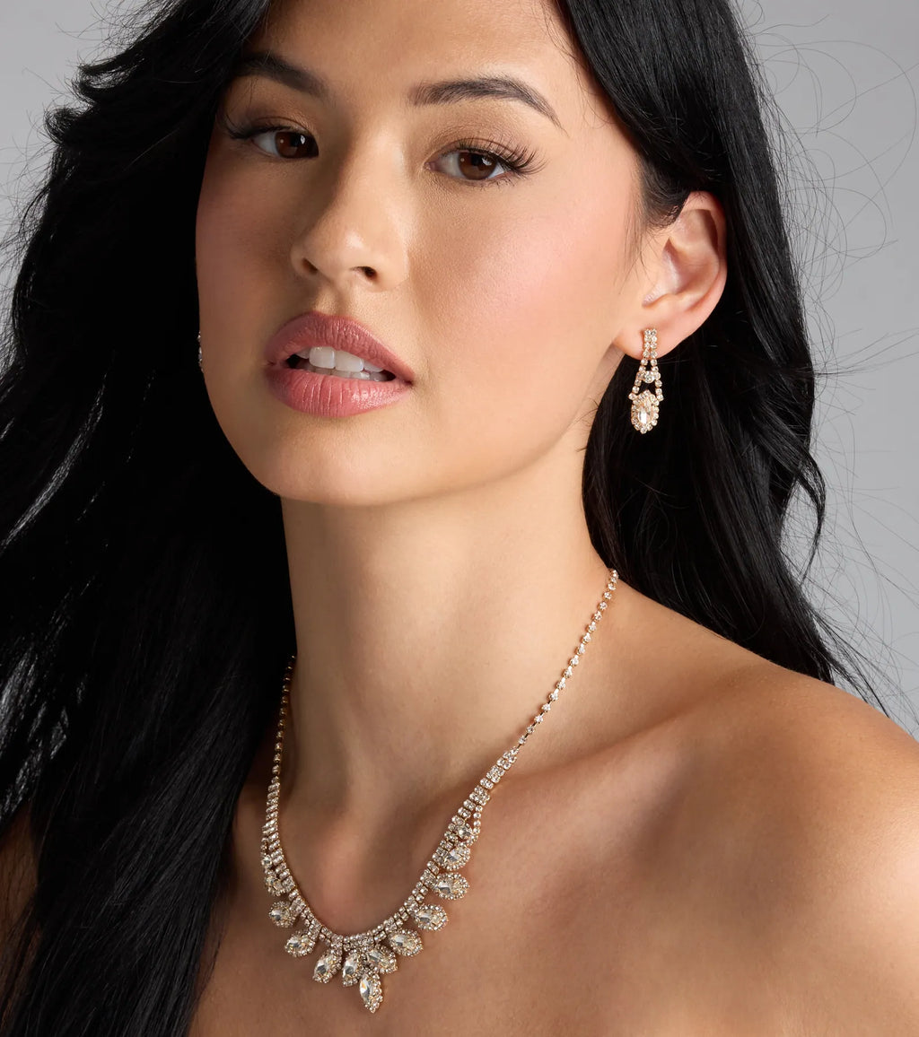 Glam Marquise Rhinestone Necklace And Earrings Set
