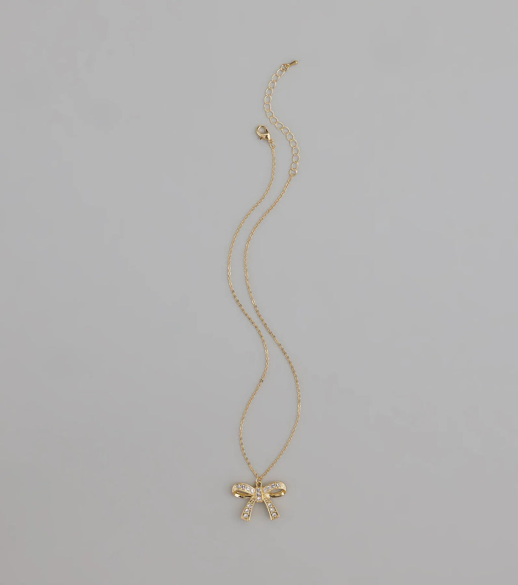 Simply Sparkling Rhinestone Bow Necklace