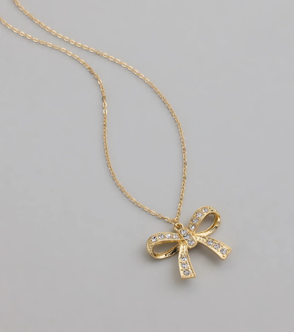 Simply Sparkling Rhinestone Bow Necklace