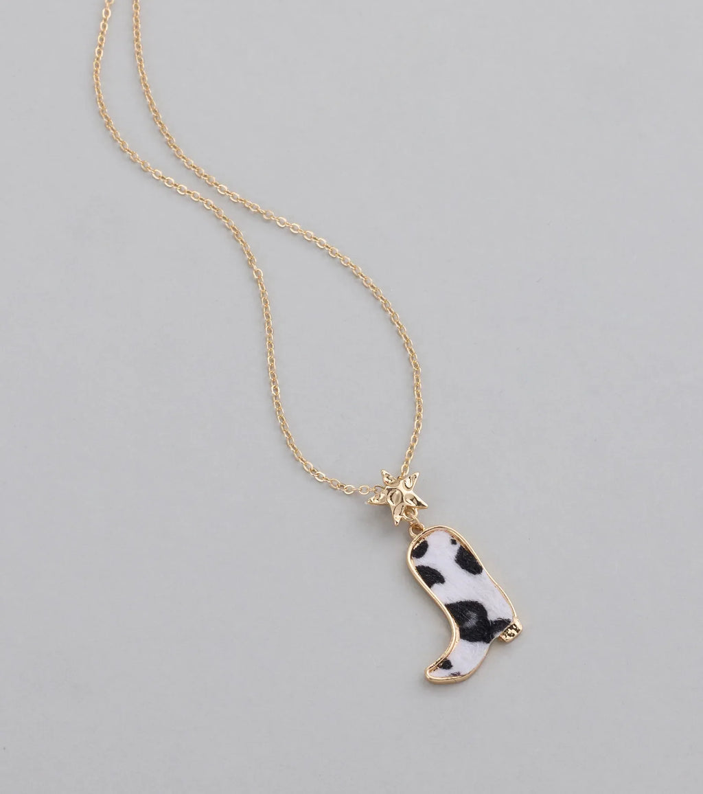 Southern Charm Faux Fur Cowboy Boot Necklace