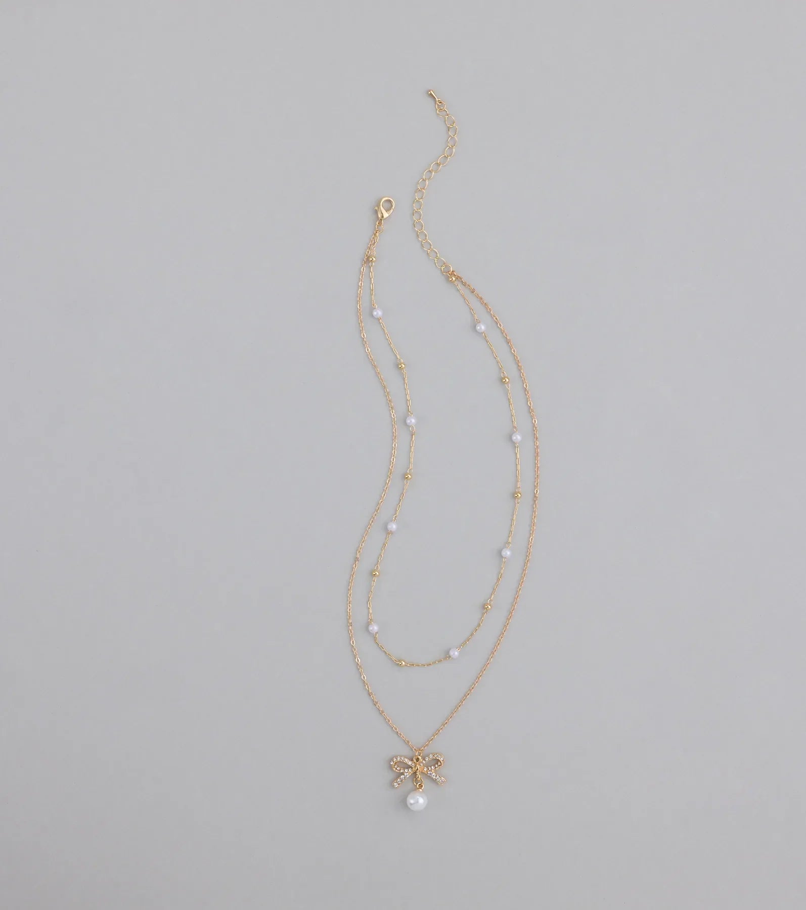 Sweet Trend Bow Pearl Layered Necklace