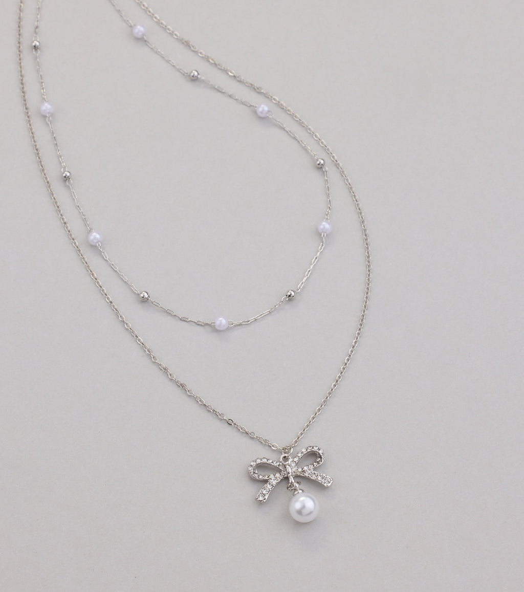 Sweet Trend Bow Pearl Layered Necklace