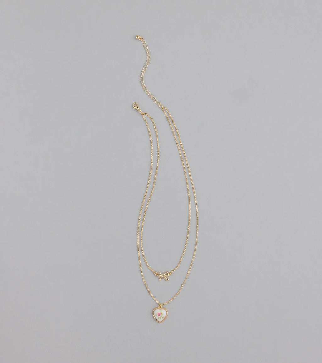 From The Heart Bow Layered Necklace