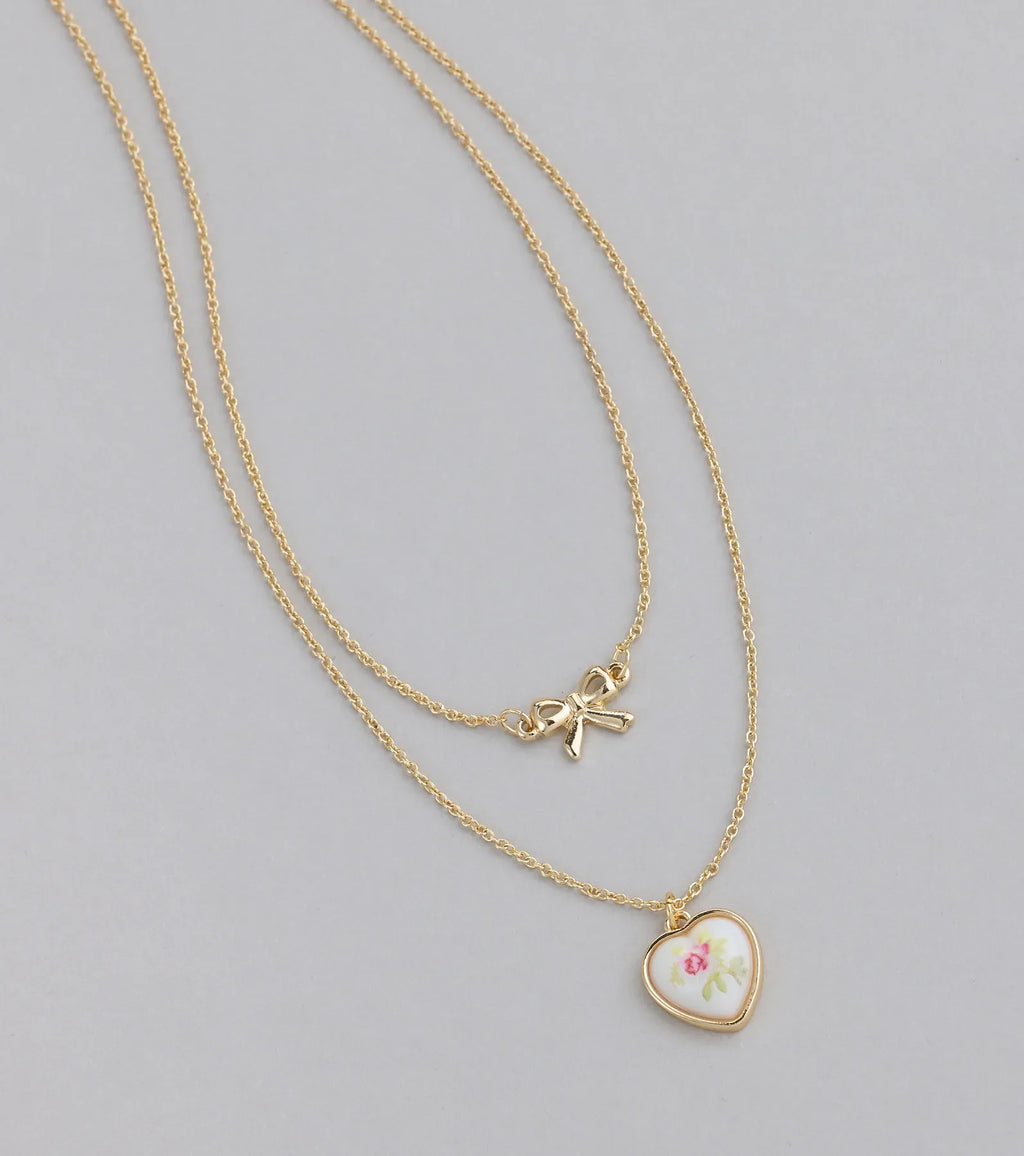 From The Heart Bow Layered Necklace