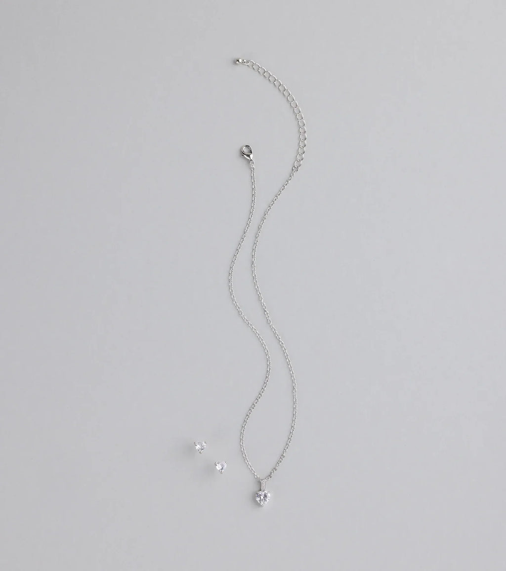 Sweet Talk Sparkle Heart Necklace And Stud Set