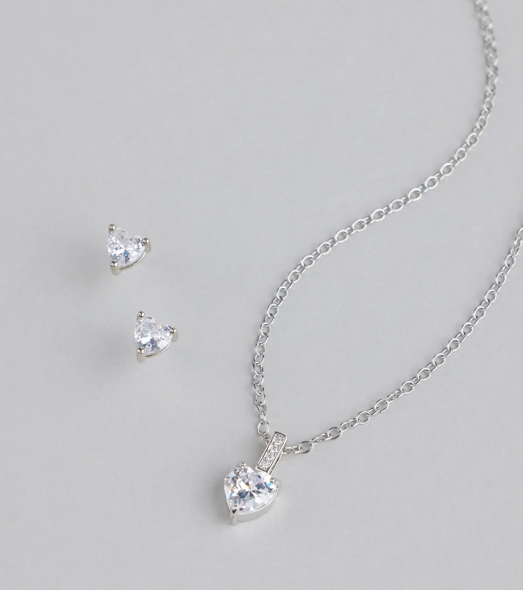 Sweet Talk Sparkle Heart Necklace And Stud Set