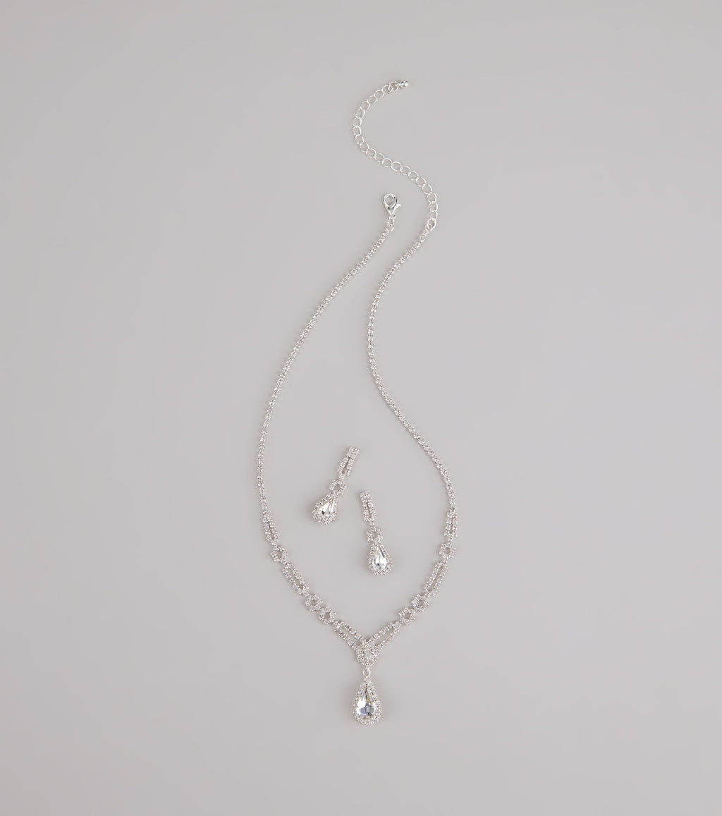 Crown Jewel Teardrop Necklace And Earrings Set