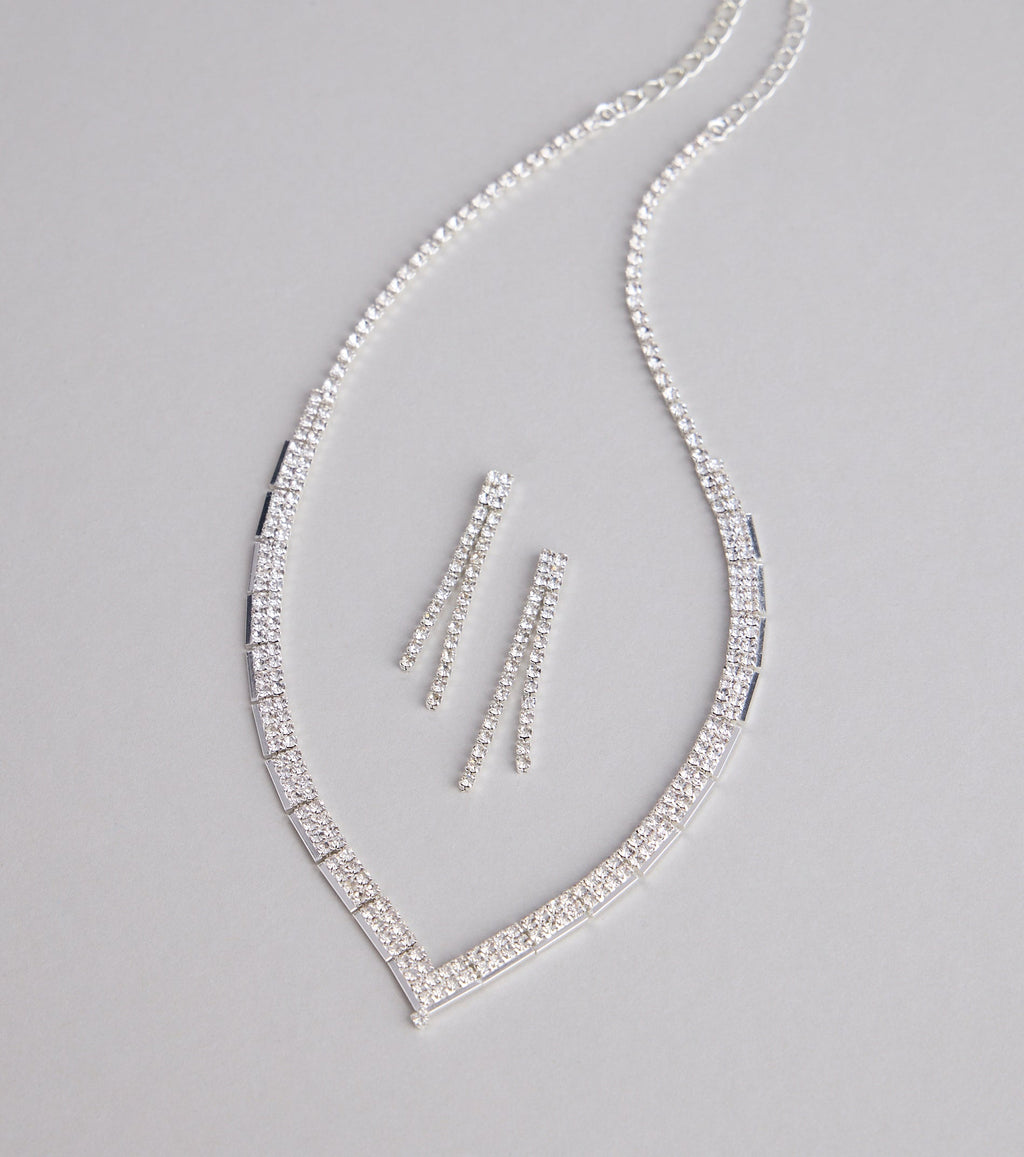 Shine Bright Rhinestone Necklace and Earrings Set