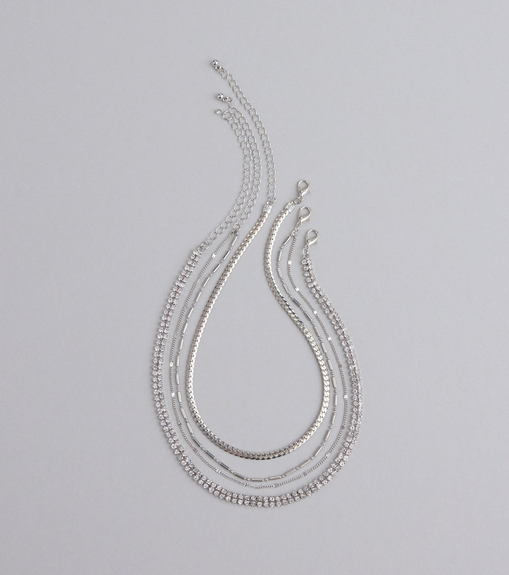 All The Sparkle Rhinestone Chain Necklace Set