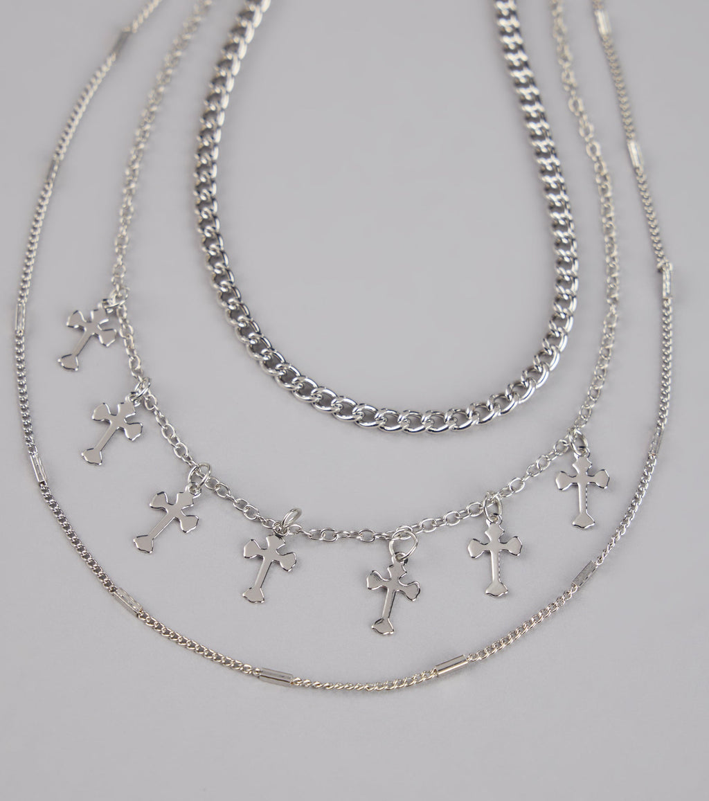 Set The Vibe Cross Charm Layered Necklace