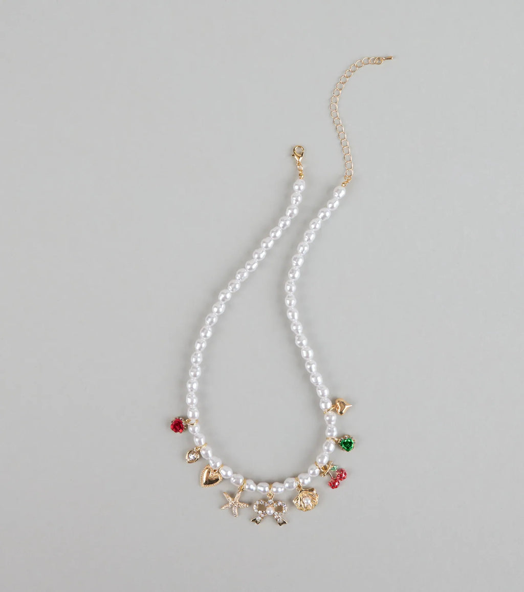 Sweet And Playful Charm Faux Pearl Necklace