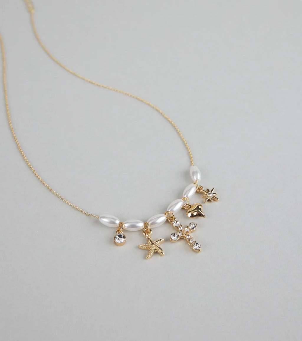 Seas the Moment Faux Pearl Charm Necklace