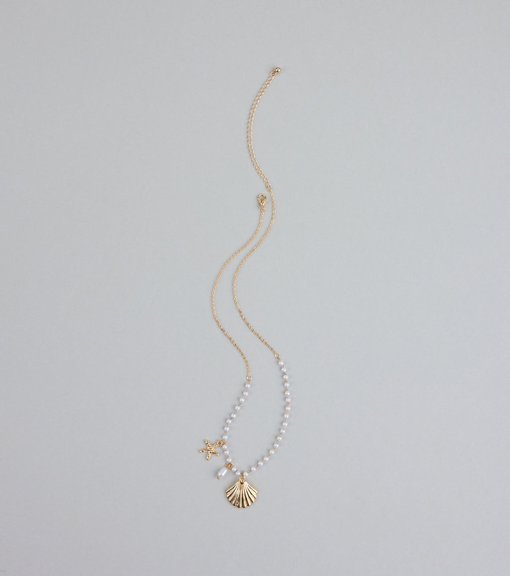Seas The Day Pearl and Charm Statement Necklace