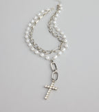 Saintly Chic Pearl And Rhinestone Cross Necklace
