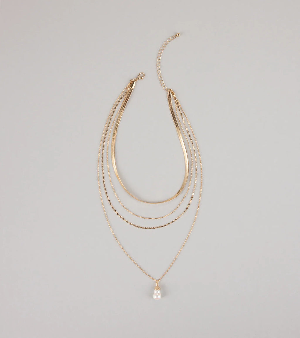 Layered Up Pearl Charm Chain Necklace