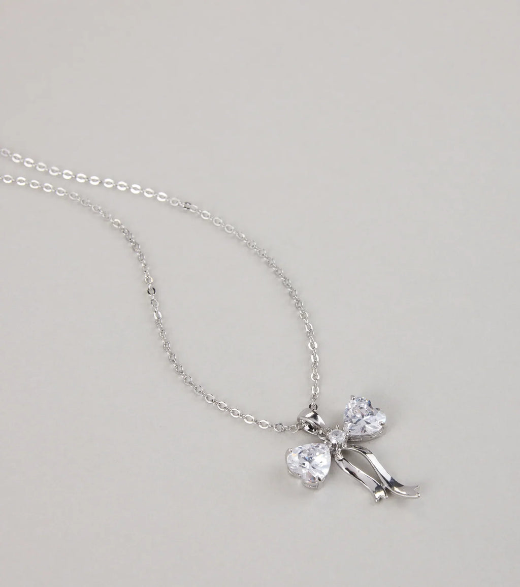 Pretty And Polished Cubic Zirconia Bow Necklace