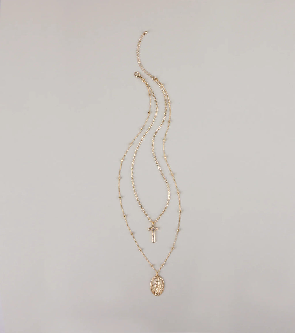 Divine Layers Cross Pendant Chain Necklace