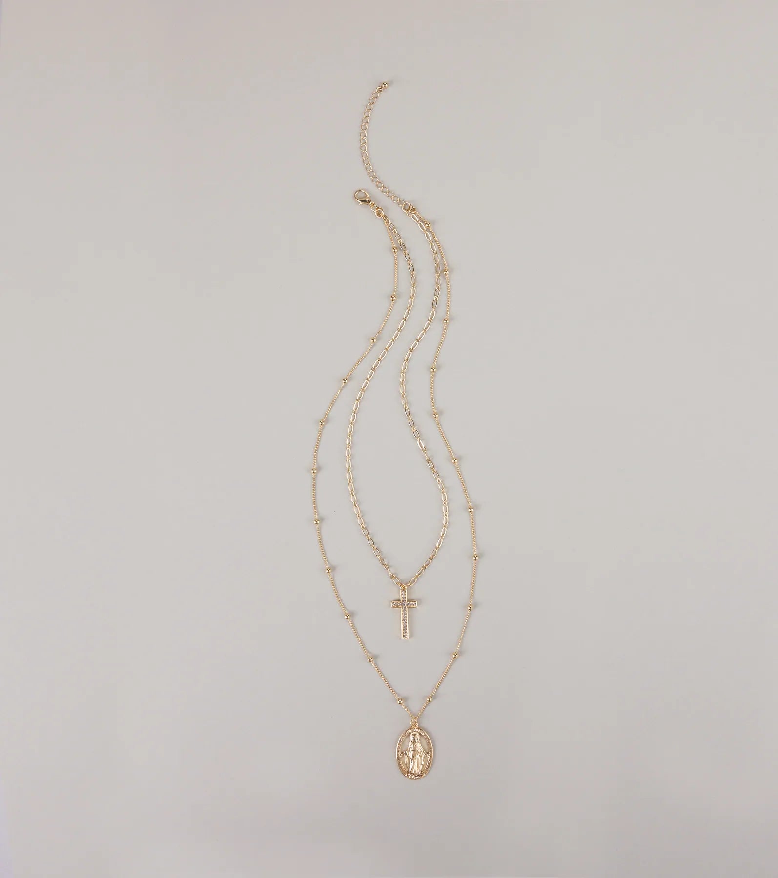 Divine Layers Cross Pendant Chain Necklace