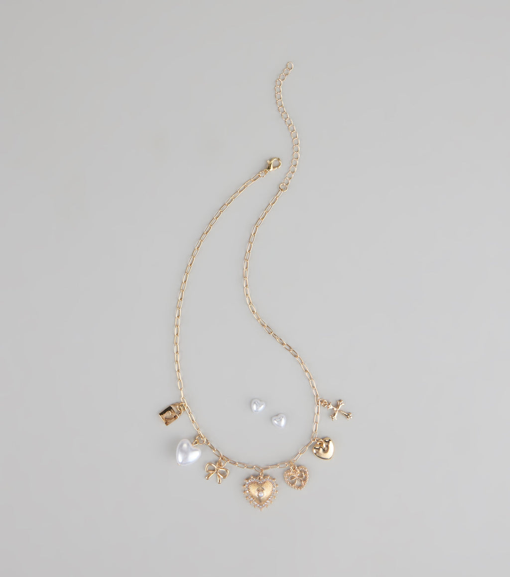 Sweet on You Charm Necklace And Heart Studs