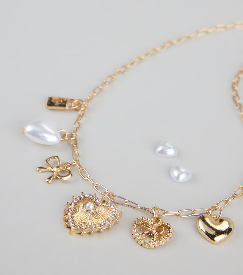Sweet on You Charm Necklace And Heart Studs