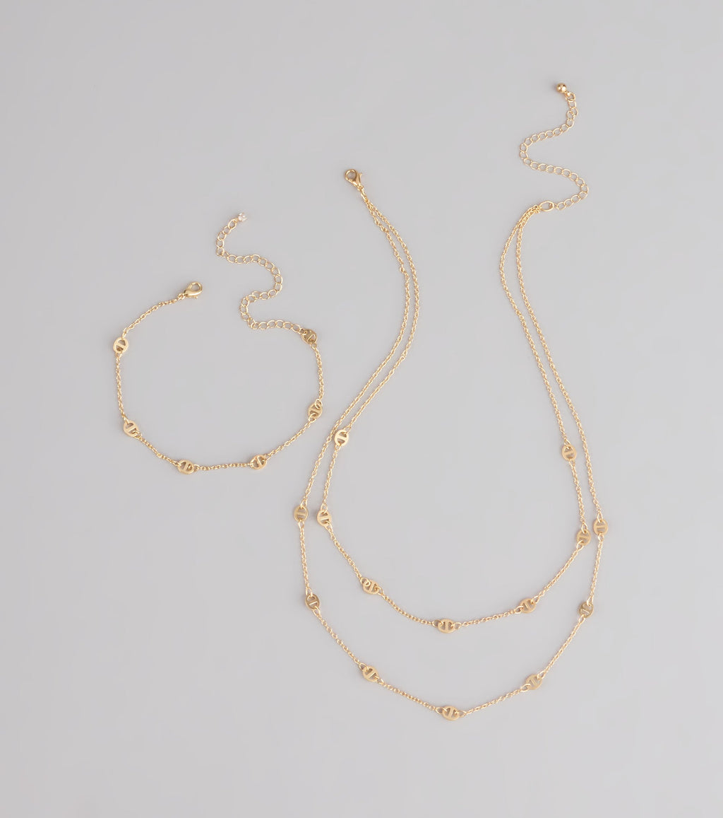 Twice As Chic Layered Necklace And Bracelet Set