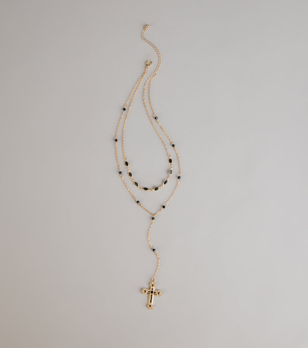 Bold Vibe Layered Lariat Cross Necklace