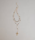 Bold Vibe Layered Lariat Cross Necklace