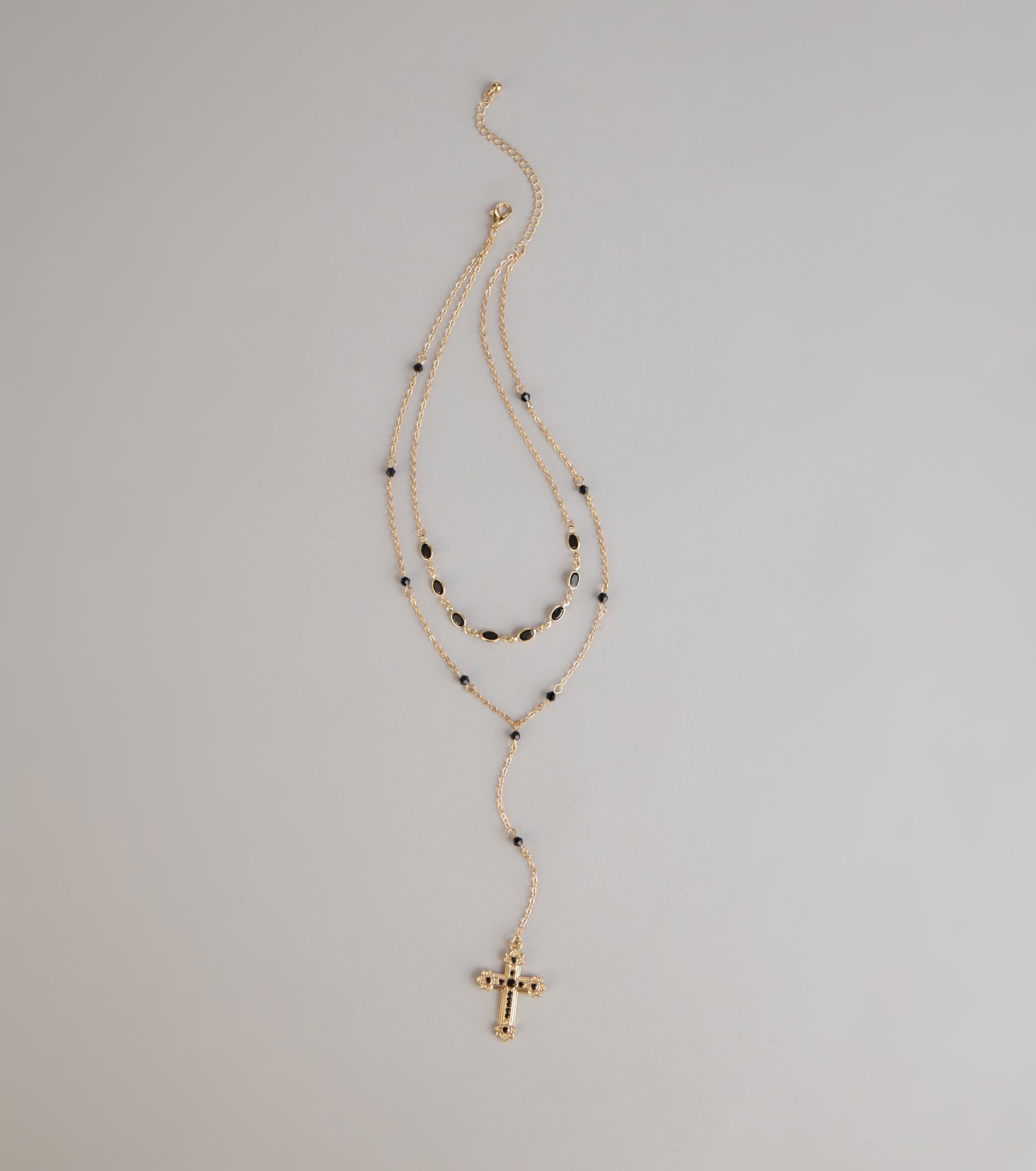 Bold Vibe Layered Lariat Cross Necklace