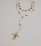 Bold Vibe Layered Lariat Cross Necklace