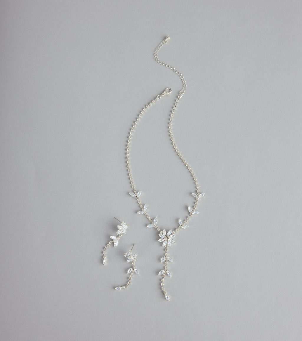 Starlet Bloom Rhinestone Necklace And Earrings Set