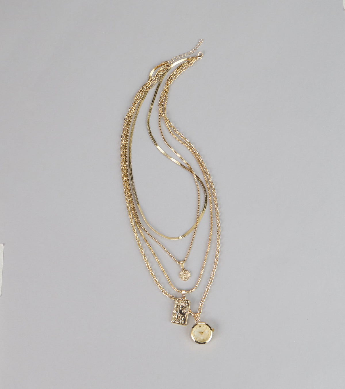 Time to Shine Layered Chain Watch Necklace