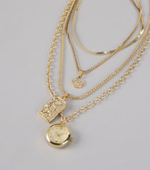 Time to Shine Layered Chain Watch Necklace