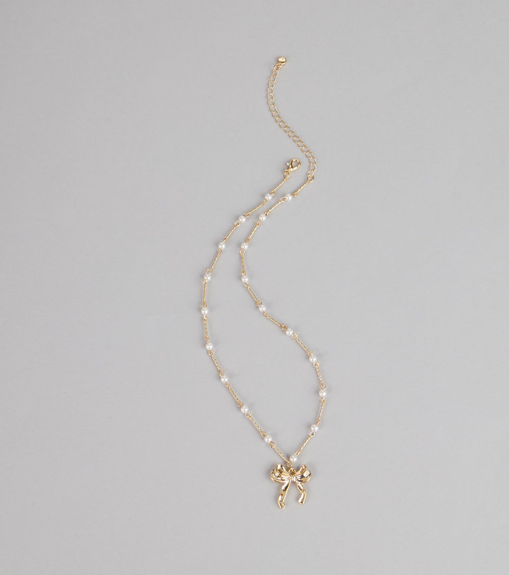 Sweet Pearl Bow Necklace