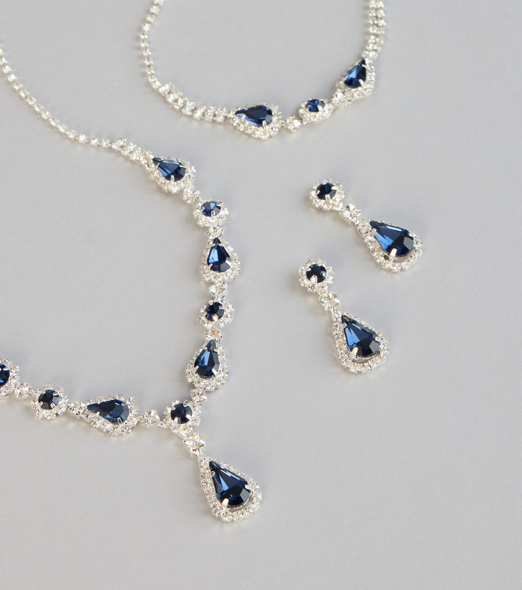 Sapphire Shine Necklace And Earrings Set