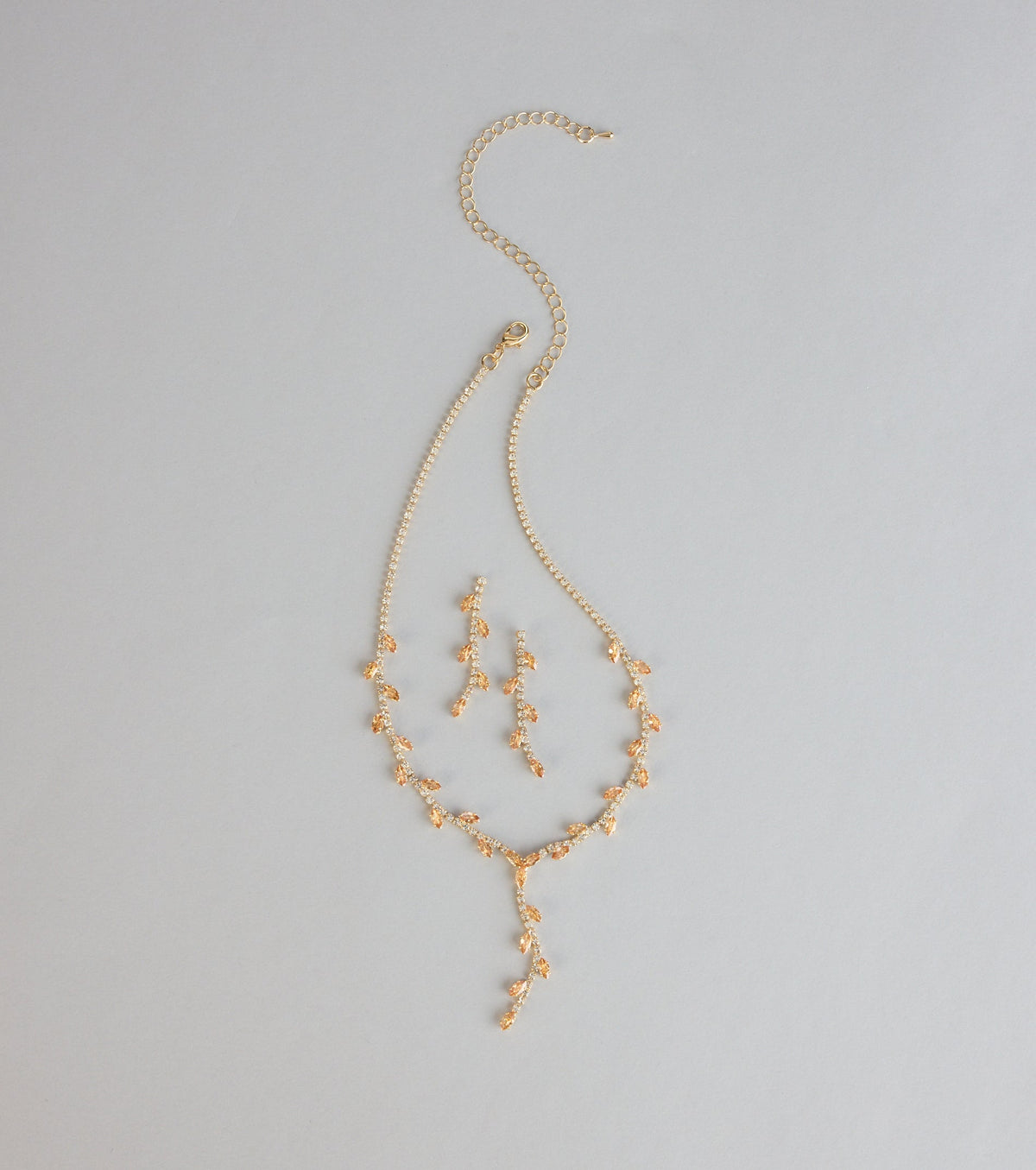 Sparkle In Bloom Rhinestone Leaf Necklace And Earrings Set