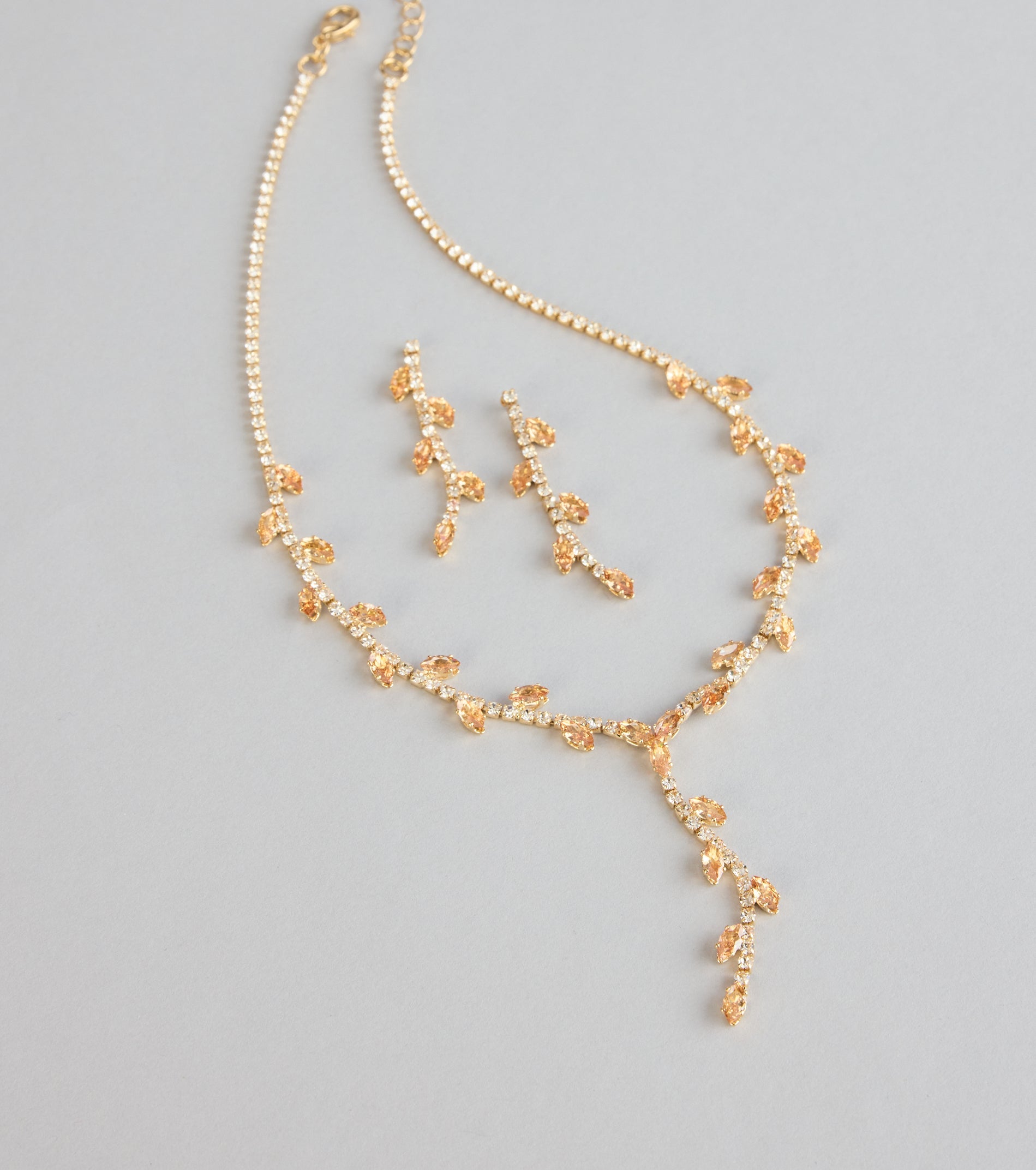 Sparkle In Bloom Rhinestone Leaf Necklace And Earrings Set