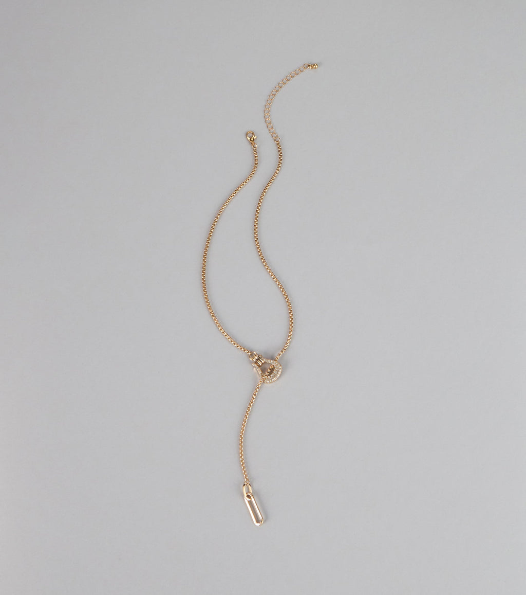 Glimmer Cue Rhinestone Lariat Necklace