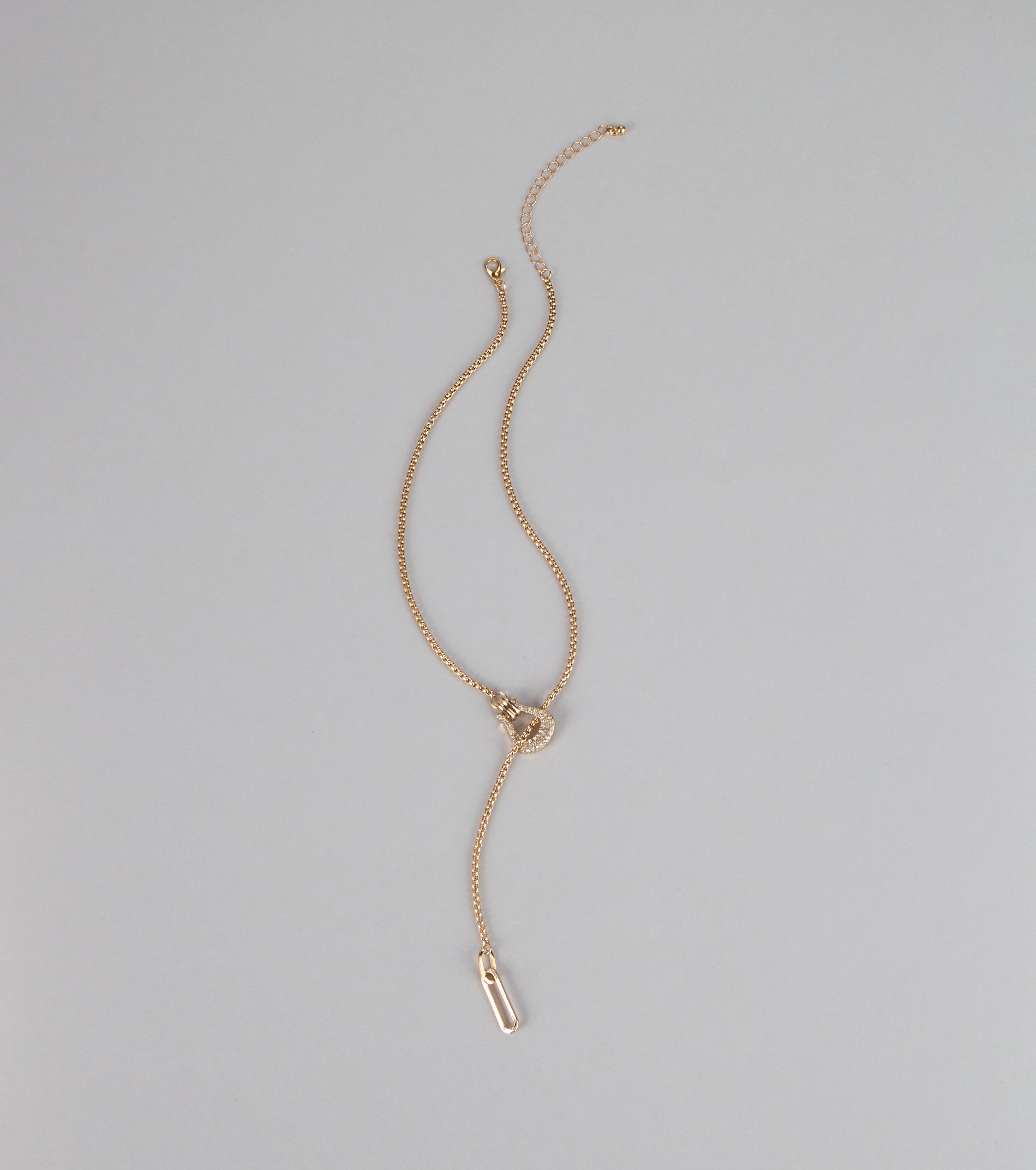 Glimmer Cue Rhinestone Lariat Necklace